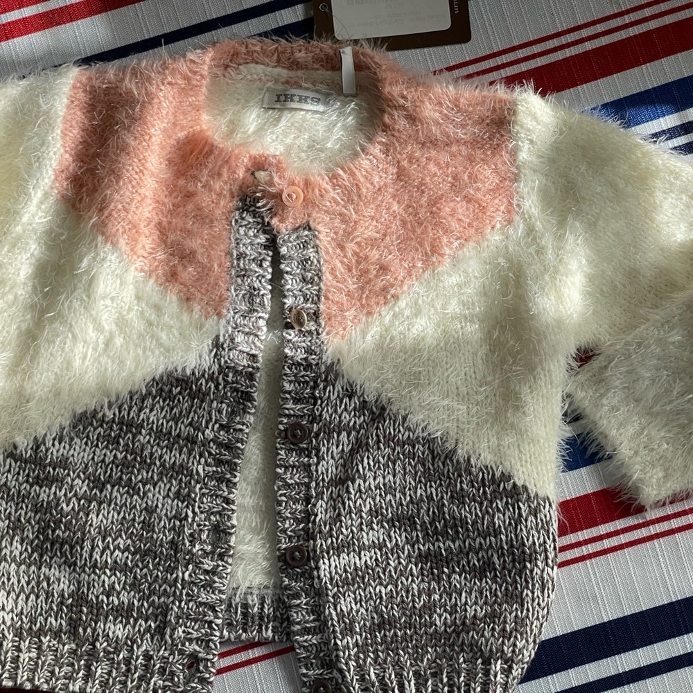 IKKS toddler Fuzzy Colorblock Cardigan. 18 months new with tags